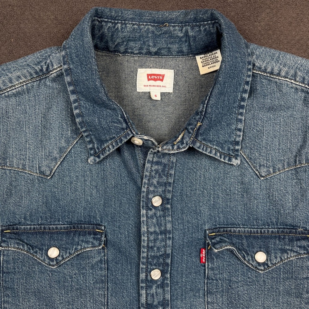 Levis Barstow Western Denim Shirt Mens Small Blue Long Sleeve Pearl Snap
